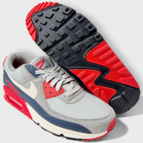 Nike Air Max 90 Men’s Size 8.5 Smoke Grey Navy Red DM0029 005 New w Box - Picture 8 of 13